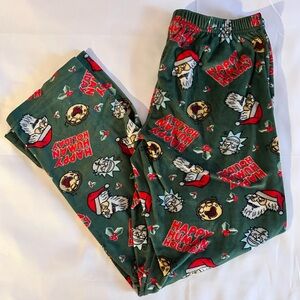 Ricky and Morty "Happy Human Holiday" Christmas Themed Pajama Bottoms Size M